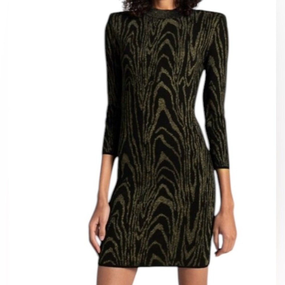 ALC Black and Silver Metallic  Patterned 3/4 Sleeve Sweater Dress S